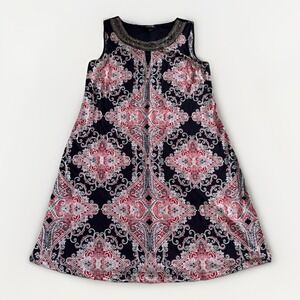 Roz & Ali Womens 8 Boho Paisley Dress Beaded Neck Sleeveless NWT